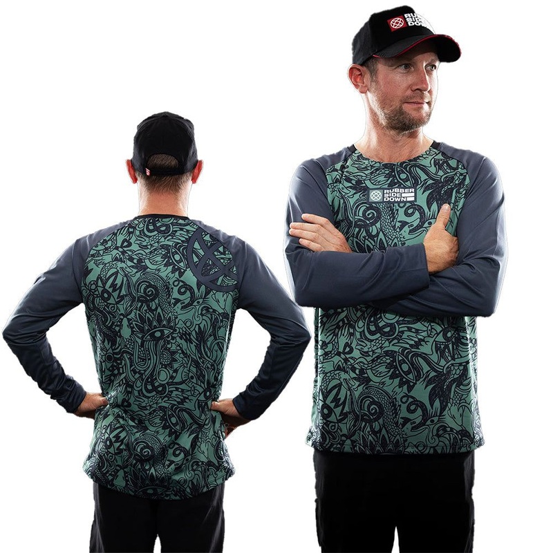 Rubber Side Down His Sidewinder Long Sleeve Jersey - XL - Eucalyptus