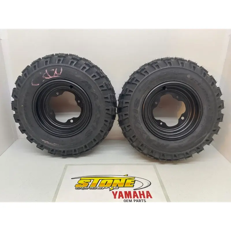 FRONT ALUMINUM BLACK WHEELS & MAXXIS TIRE 10X5.5 YAMAHA RAPTOR 350 4/156 21X7X10