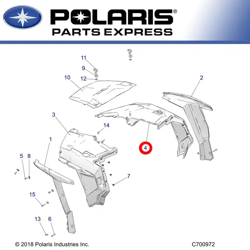 NEW POLARIS 2020 RZR 900 50 INCH RIGHT SIDE FRONT FENDER RADAR BLUE 5450718-724