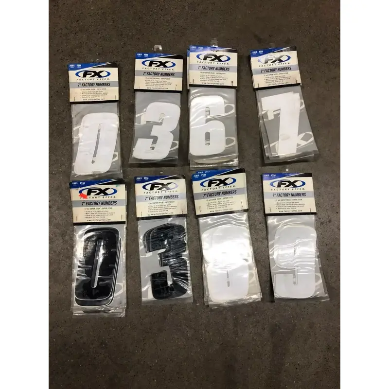 FACTORY EFFEX FX NUMBER PLATE FENDER DECALS MAILBOX 0/3/6/7/8/9 7" LOT OF 54