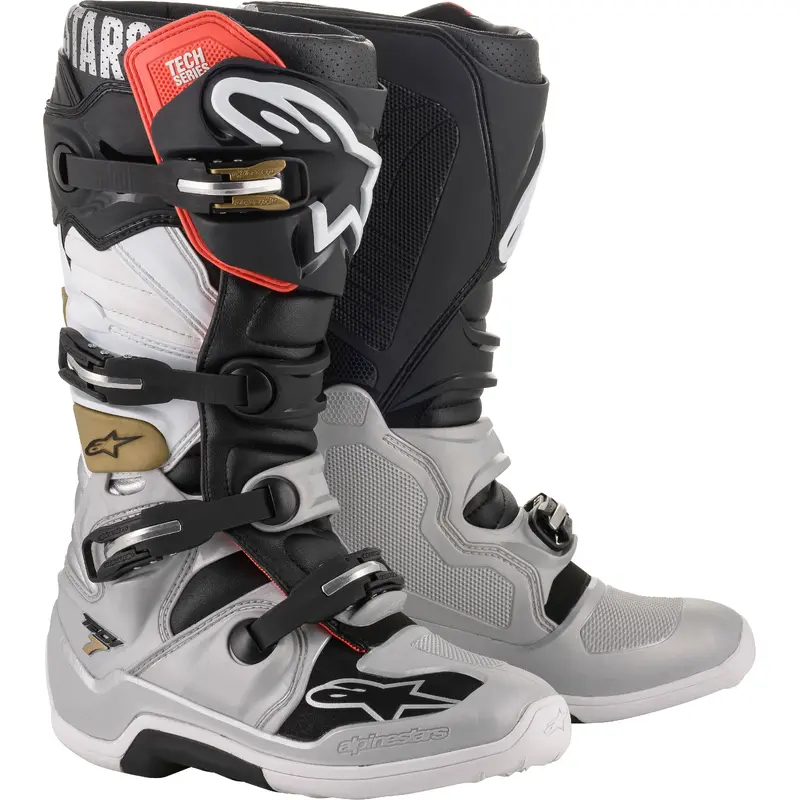 ALPINESTARS TECH 7 BOOTS BLACK/SILVER/WHITE/GOLD SZ 13 2012014-1829-13