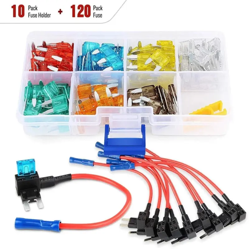 120Pcs Mini Blade Fuse and 10Pcs Add-A-Circuit Fuse Holder