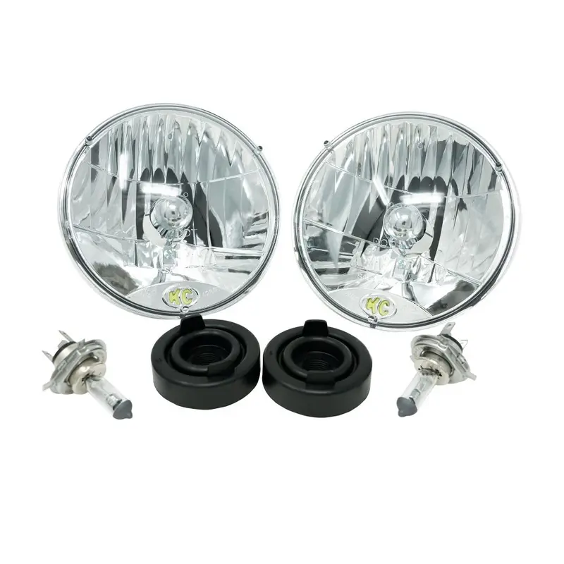 KC HiLiTES 7" H4 DOT Halogen Headlights - Driving Beam - Pair - Universal / 97-06 Jeep TJ