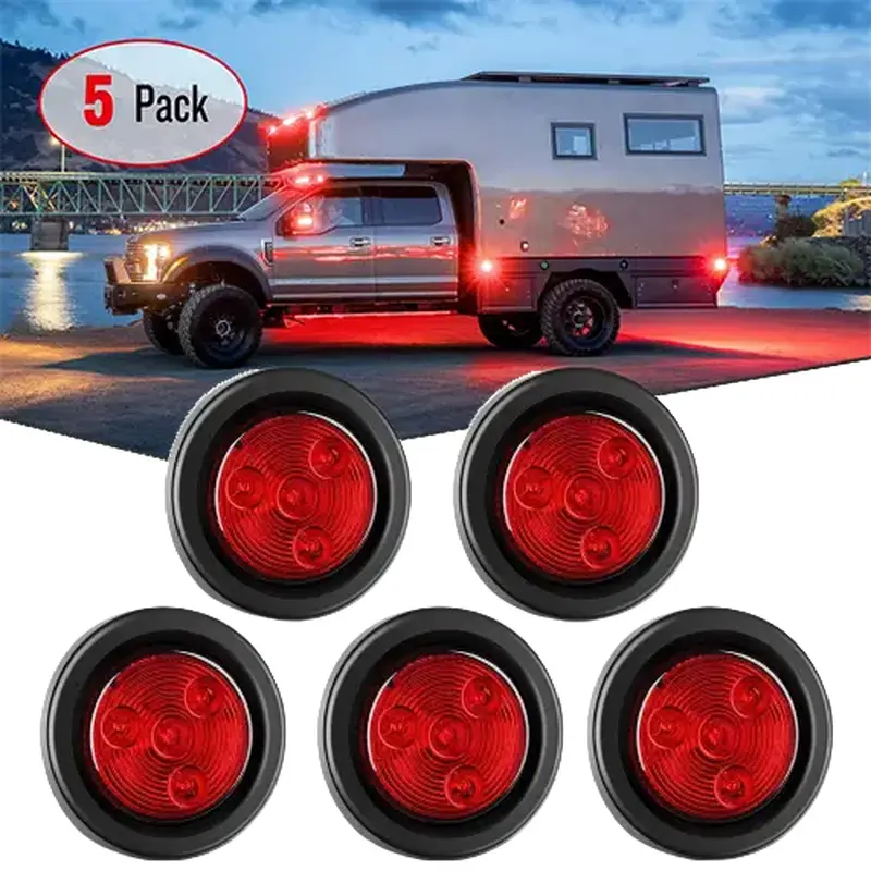 2 Inch Red Round Side Marker Light (5 Pcs)