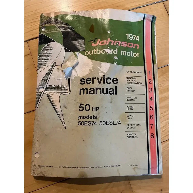 OEM 1974 Johnson 50hp Outboard Motor Repair Service Manual 50ES74 50ESL74