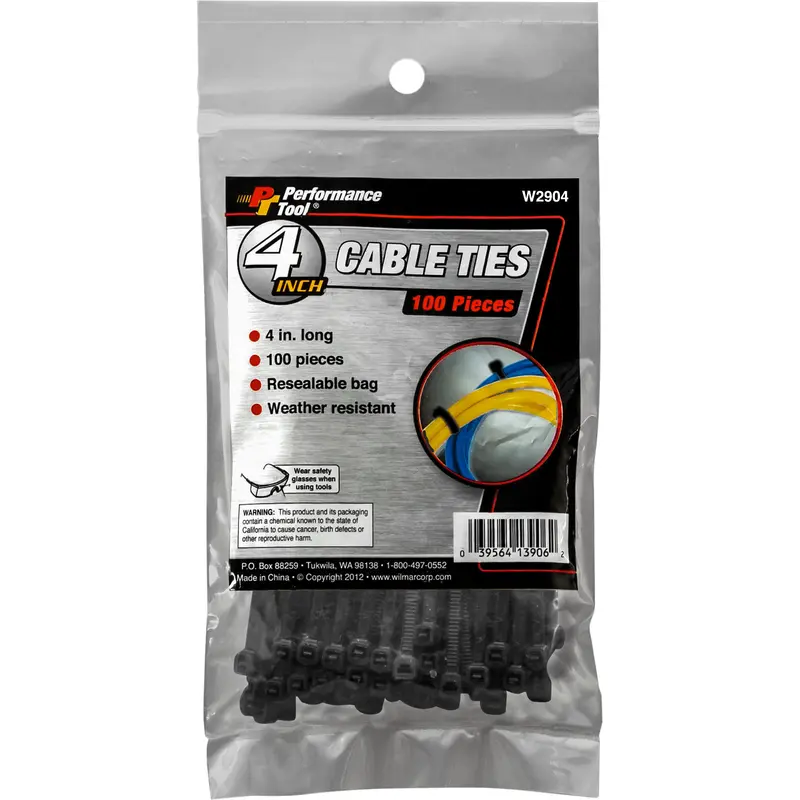 Performance Tool W2904 4-Inch High Strength Cable Ties - 100 Pack