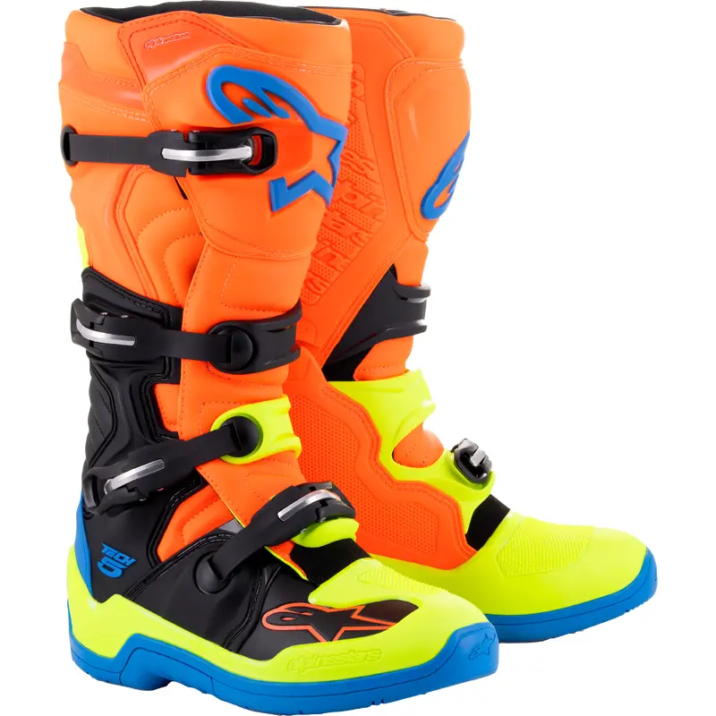 Alpinestars Tech 5 Boots Blue/Orange/Yellow Fluo Size 7 - Advanced Motocross Footwear