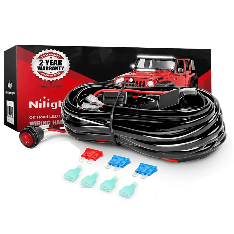 16AWG Wire Harness 10FT PVC Kit 2 Leads W/ 12V 3Pin Switch | 3 Fuses | 4 Spade Connectors