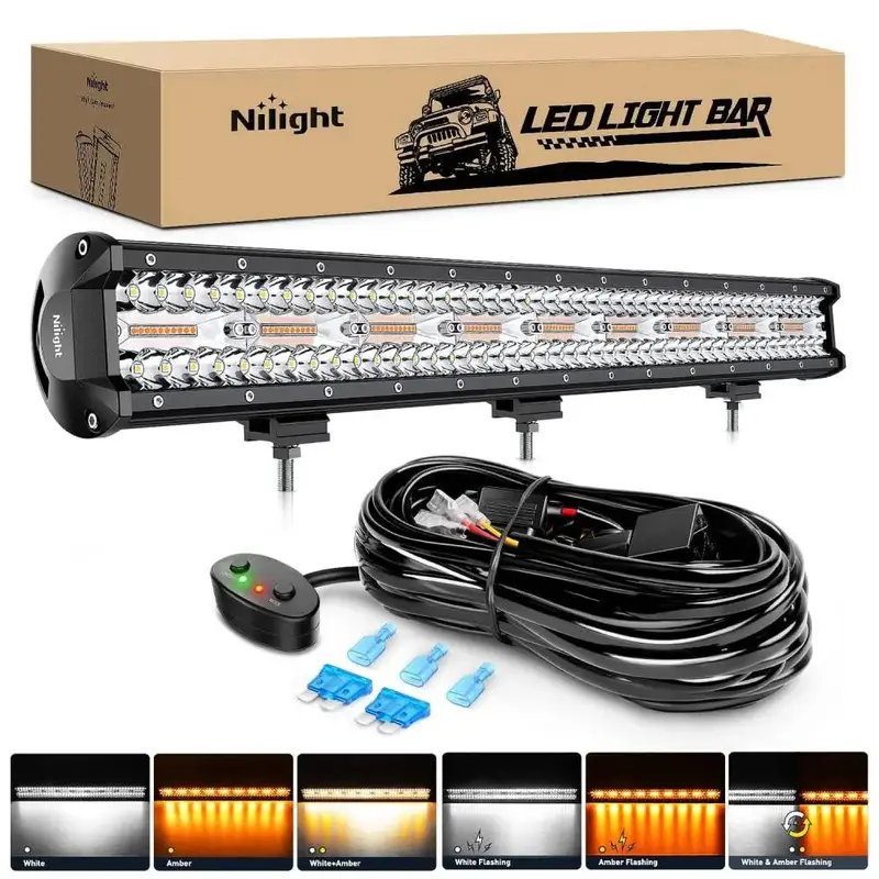 26 Inch 540W Triple Row Amber White Spot Flood LED Light Bar | 16AWG DT Wire