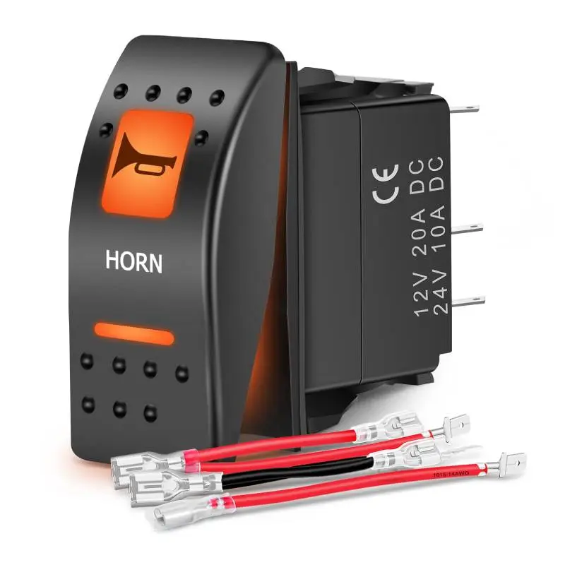 5Pin SPST On/Off UTV Horn Rocker Switch Orange Backlit