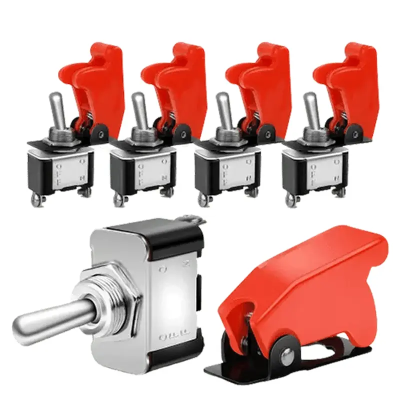 5Pcs Red Cover SPST ON/Off Toggle Switch
