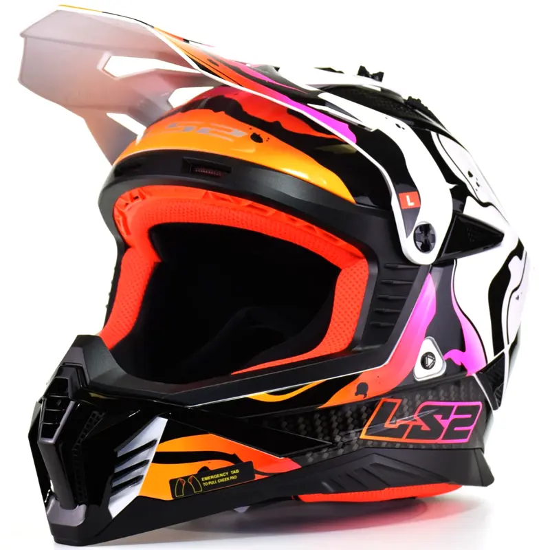 LS2 - Gate II Motocross Helmet - Wash - Gloss White/Orange/Purple