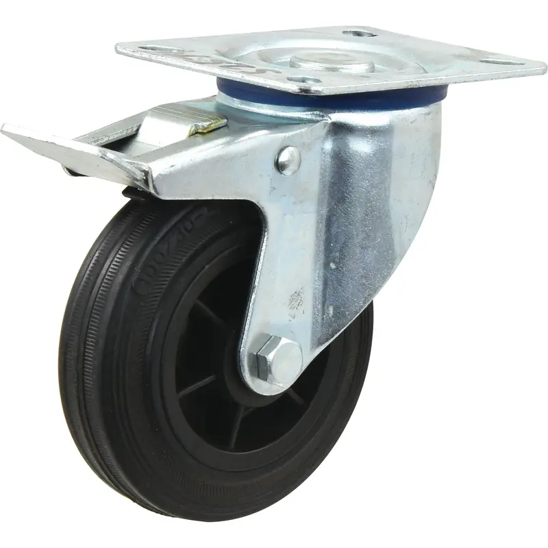 Braked Rubber Castor Wheel - Capacity: 70kgs, Wheel : 80mm | Sparex Part No.S.53629