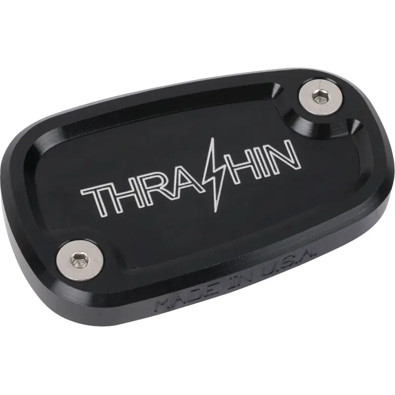 THRASHIN SUPPLY CO. Brake Reservoir Cap - Rear - Black - Twice Cut - '18+ Softail TSC-3177-4