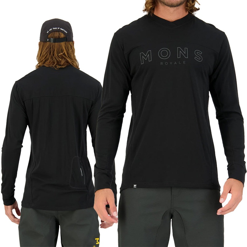 Mons Royale Men's Long Sleeve Redwood Enduro VLS Jersey  - L - Black - Black