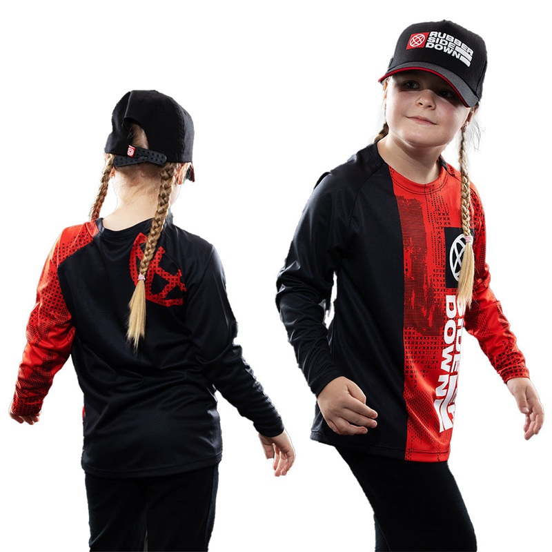 Rubber Side Down Youth Matrix Long Sleeve Jersey - Youth 16 - Red